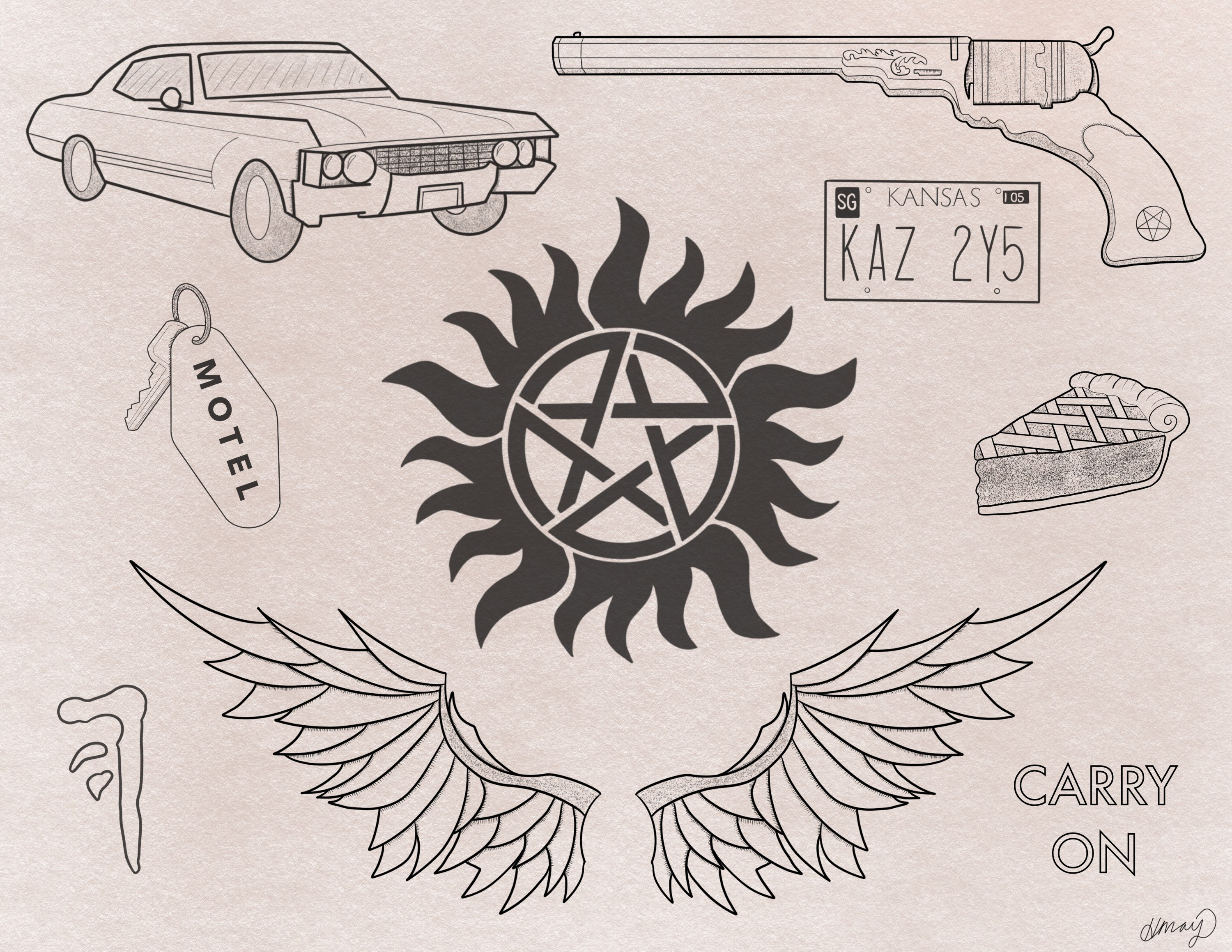 Supernatural Tattoo Flash Print Etsy