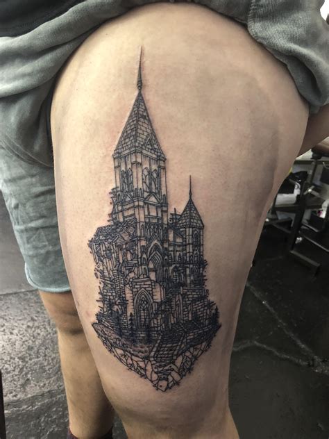 Temple Of Time Line Work By Joe Harper At Parliament Tattoo In London