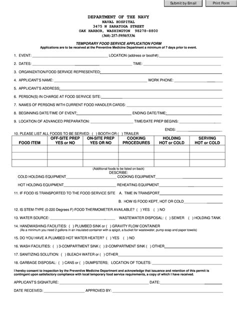 Temporary Food Service Application Navy Medicine Med Navy Fill Out