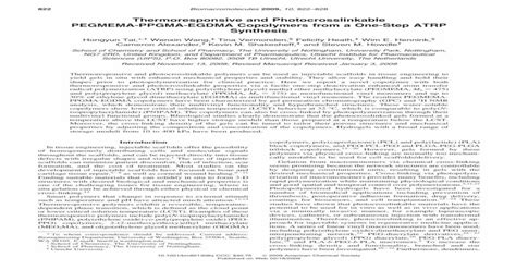 Thermoresponsive And Photocrosslinkable Pegmema Ppgma Egdma Copolymers