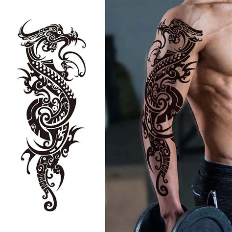 Tribal Dragon Full Sleeve Temporary Tattoos Arm Tattoo Floral Etsy