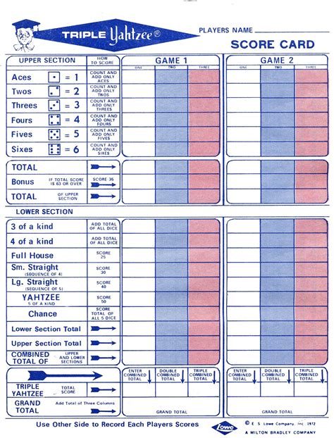 Triple Yahtzee Printable Score Sheet