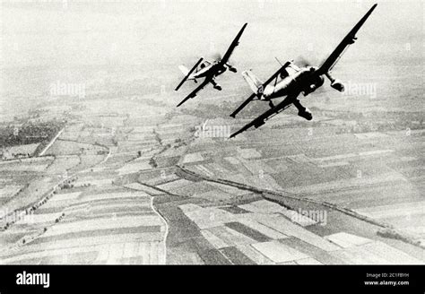 Two German Luftwaffe Ju 87 Stuka Dive Bombers Return From An Attack