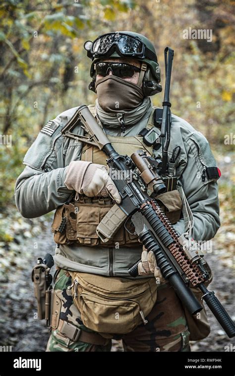 U S Marine Corps Marsoc Raider With Weapon And Tactical Radio System