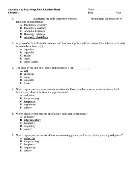 Unit 6 Anatomy Quiz