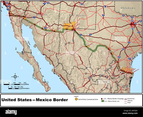 United States Mexico Border Map Stock Vector Image Art Alamy