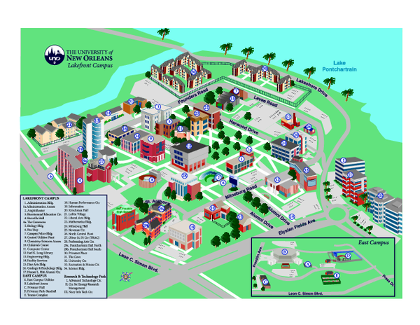 University Of New Orleans Lakefront Campus Map University Of New Orleans Mappery