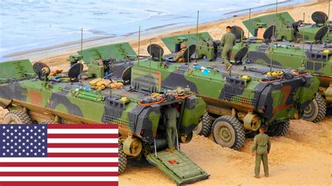 Us Marine Amphibious Combat Vehicles Acvs Drive Into The Sea During