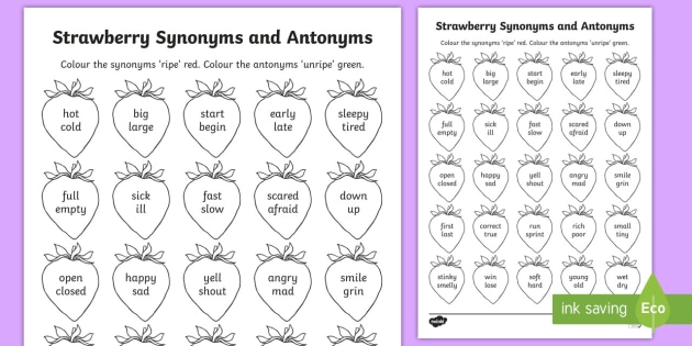 Using Synonyms And Antonyms Activity Sheet Year 2 Twinkl