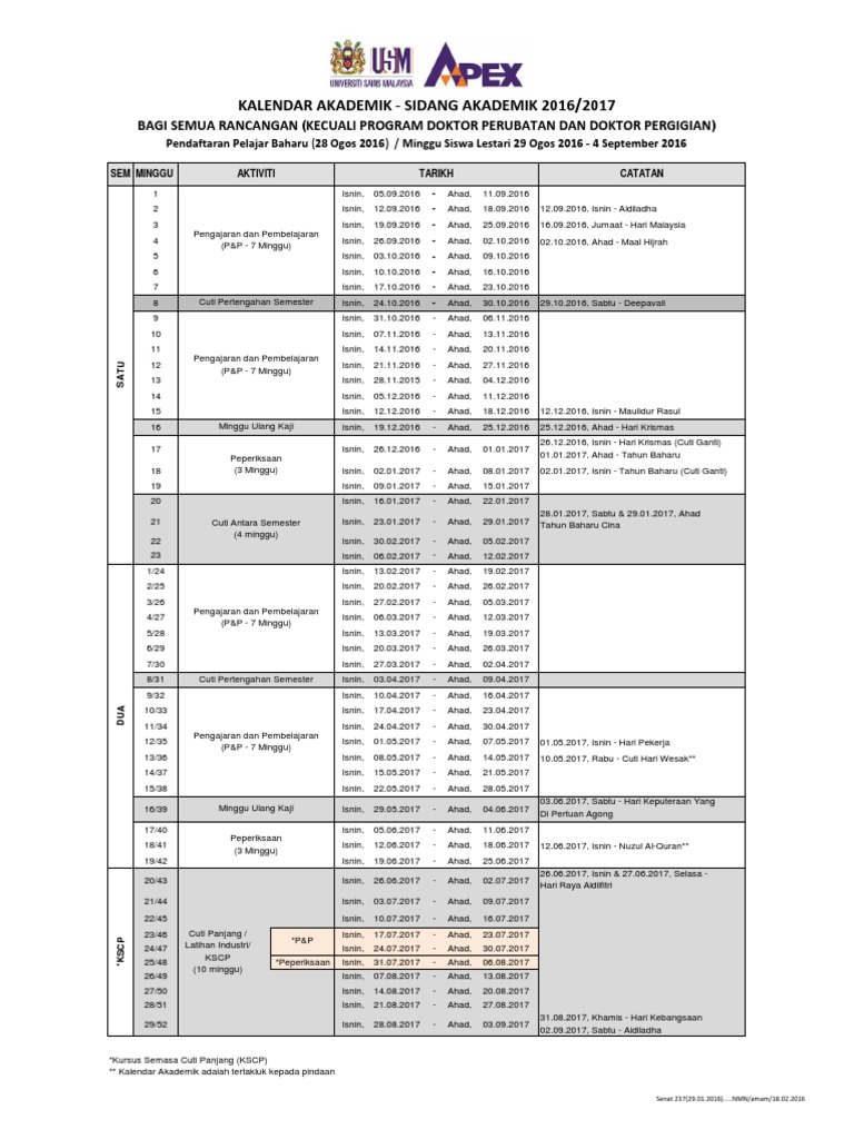 Usm Academic Calendar Pdf