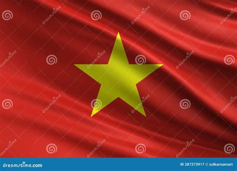 Vietnam Flag With Fabric Texture Official Colors 3D Illustration