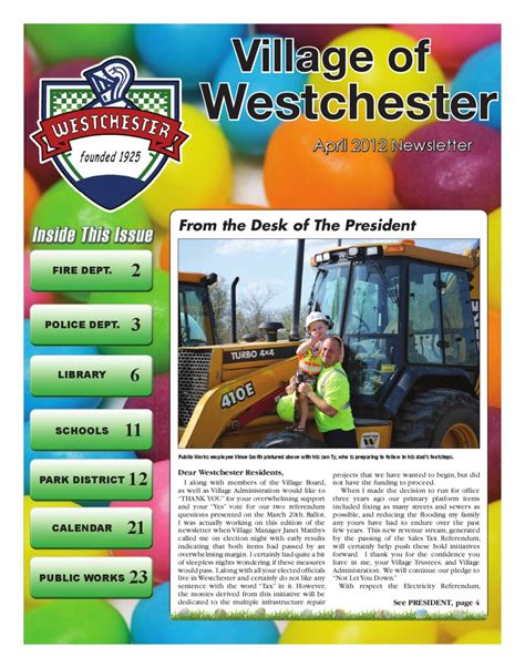 Village Of Westchester April 2012 Newsletter By Village Of Westchester