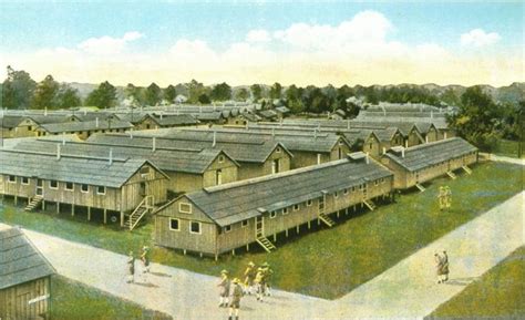 Vintage Postcard General View Of Barracks At Civic Center Showing