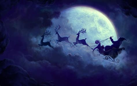 Wallpaper 2560X1600 Px Christmas Sleigh Clouds Moon Reindeer