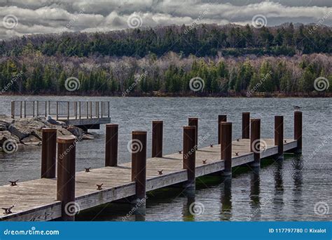 Wooden Piers Along Door County Wi Shoreline Stock Photo Image Of