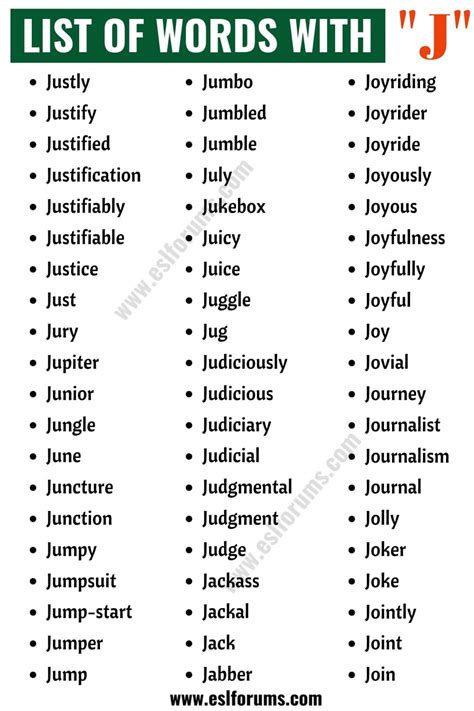 Words That Has J