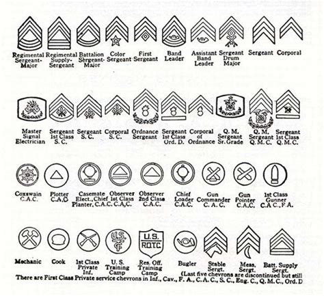 Ww1 Enlisted Rank Structure Army Including Usaac Aaf U S