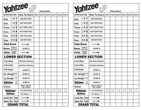 Yahtzee Score Sheet Pdf Etsy