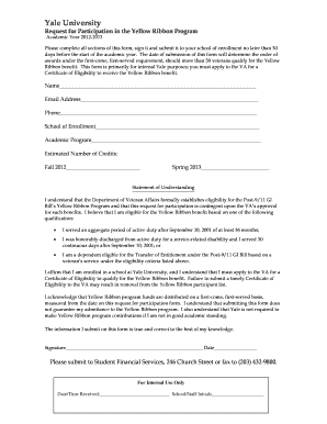 Yellow Ribbon Application Form Yale University Yale Fill Out And Sign