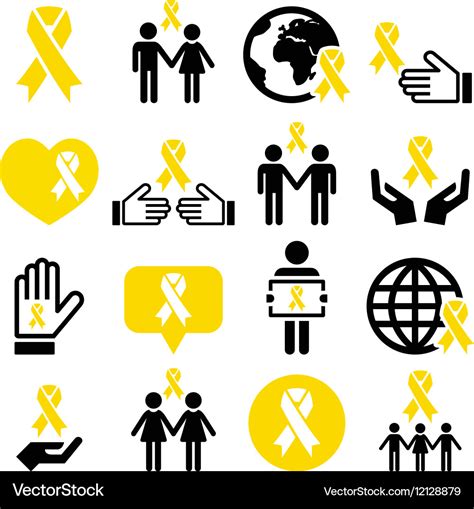 Yellow Ribbon Icons Suicide Prevention Support Vector Image